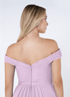 Azazie Audrianna Bridesmaid Dresses Frosted Lilac A-Line Off-The-Shoulder Gathered Chiffon Convertible Dress image6
