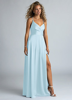 Azazie Davis Bridesmaid Dresses Sky Blue A-Line Pleated Stretch Satin Dress image5