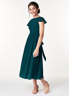 Azazie Payton Junior Pine A-Line Bow Chiffon Dress image5