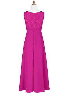 Azazie Snow Junior Fuchsia A-Line Lace Chiffon Dress image8