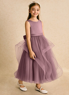 Azazie Vana Abiti da Ragazza di Fiori Abito Principessa in Tulle Fiocco Vintage Malva image4