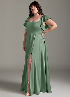 Azazie Bondi Bridesmaid Dresses Matcha A-Line Bow Stretch Satin Dress image9