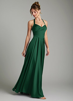 Azazie Tenaya Robes de demoiselle d'honneur Robe Trapèze en Satin extensible Décolleté en cœur Vert Foncé image6
