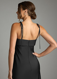 Azazie Ellia Bridesmaid Dresses Black Sheath Bow Stretch Satin Dress image6