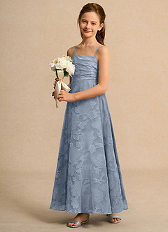 Azazie Pebbles Junior Formal 플라워 걸 드레스 A라인 주름진 플로럴 번아웃 발목 길이 드레스 image5