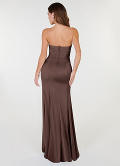 Azazie Yola At-home Try On Dresses Amethyst Sheath V-Neck Pleated Stretch Satin Convertible Dress image5