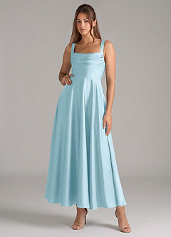 Azazie Shaude Bridesmaid Dresses Sky Blue A-Line Pleated Stretch Satin Dress image1