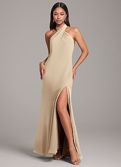 Azazie Lorena Brautjungfernkleider Meerjungfrau-Linie Plissee Chiffon Kleid Champagner image3