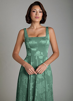 Azazie Persia Vestidos de damas de honor Vestido Eucalipto de Jacquard floral desgastado de Línea A con Corsé image3