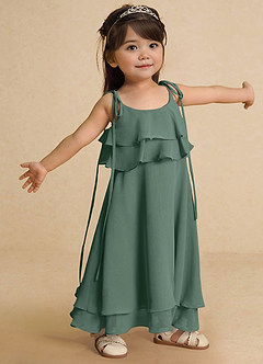 Azazie Temi vestidos de niña de las flores Vestido de Musgo Marino de Gasa de Corte En A con Tirante Espagueti image8