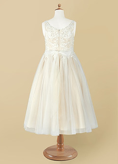 Azazie Minka Flower Girl Dresses Diamond White Champagne A-Line Lace Tulle Dress image9
