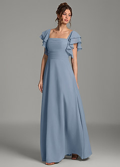 Azazie Dacia Bridesmaid Dresses Dusty Blue A-Line Ruched Chiffon Dress image4
