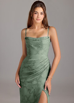 Azazie Leonis Bridesmaid Dresses Matcha Sheath Strapless Floral Burnout Convertible Dress image2