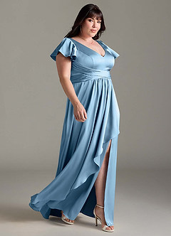 Azazie Omari Bridesmaid Dresses Steel Blue A-Line Stretch Satin Dress image11