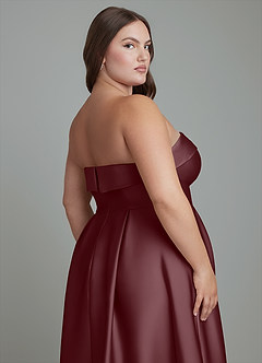 Azazie Lucienne Bridesmaid Dresses Sangria A-Line Strapless Stretch Satin Convertible Dress image10