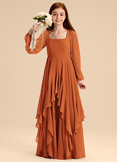 Azazie Clara Junior Cinnamon A-Line Blouson Chiffon Dress image3