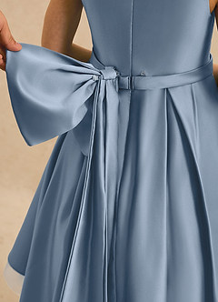 Azazie Josie Flower Girl Dresses Dusty Blue A-Line Pleated Matte Satin Dress image6