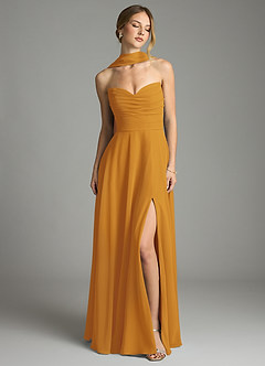 Azazie Ayla Abiti da Damigella Abito A-Line in Chiffon Scollo a Cuore Caramello image7