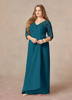 Azazie Joan Mother of the Bride Dresses Ink Blue Sheath V-Neck Lace Chiffon Dress image8