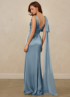 Christian Siriano Bridal for Azazie 1011 Bridesmaid Dresses Dusty Blue Mermaid Bow Stretch Satin Dress image9