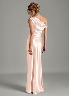 Azazie Emerson Bridesmaid Dresses Rose Gold Mermaid Off the Shoulder Metallic Satin Dress image2