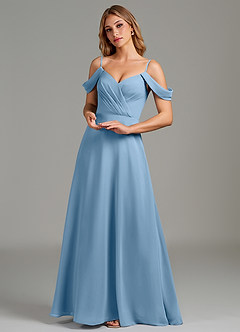 Azazie Julianne Bridesmaid Dresses Steel Blue A-Line Off the Shoulder Chiffon Dress image5