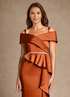 Azazie Dareia Mother of the Bride Dresses Burnt Orange Mermaid Off the Shoulder Stretch Satin Dress image8
