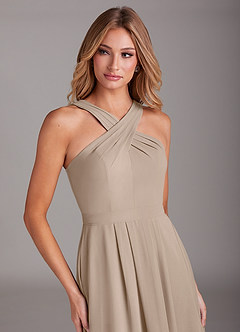 Azazie Dixie Bridesmaid Dresses Taupe A-Line Halter Pleated Chiffon Dress image5