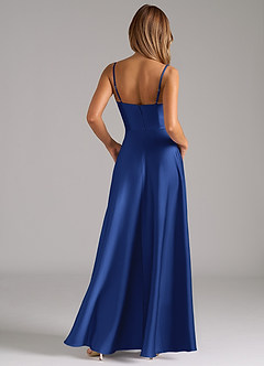 Azazie Elle Robes de demoiselle d'honneur Robe Trapèze en Satin extensible Plissée Bleu Roi image7