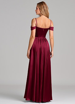 Azazie Raisa Bridesmaid Dresses Burgundy A-Line Off the Shoulder Stretch Satin Dress image6