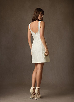 Azazie Janet Wedding Dresses Antique White A-Line Square Neckline Floral Jacquard Dress image2