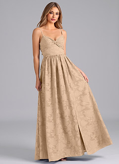 Azazie Zeya Bridesmaid Dresses Champagne A-Line Bow Floral Burnout Dress image4