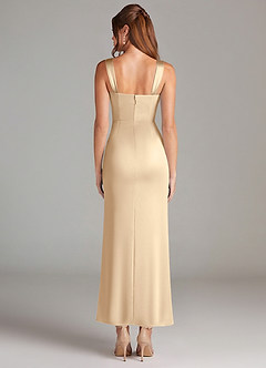 Azazie Denice 신부 들러리 드레스 쉬스 주름진 스트레치 새틴 발목 길이 드레스 image2