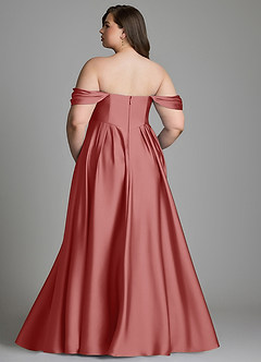 Azazie Loisa Robes à essayer chez vous Robe Trapèze en Satin extensible Épaules dénudées Bleu Poussiéreux image9