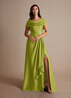 Azazie Branford Mother of the Bride Dresses Lemongrass A-Line Pleated Stretch Satin Dress image7