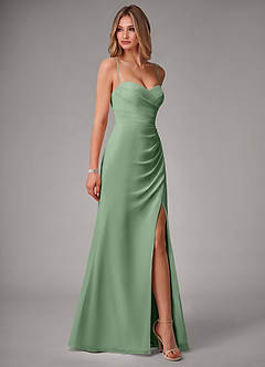 Azazie Haisley Bridesmaid Dresses Matcha Sheath Off the Shoulder Chiffon Convertible Dress image6