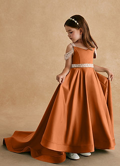 Azazie Jodi Jurken voor bloemenmeisjes A-Lijn Jurk van Mat Satijn Koper image1