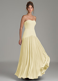 Azazie Yuliana Bridesmaid Dresses Lemon Sorbet A-Line Strapless Chiffon Dress image3