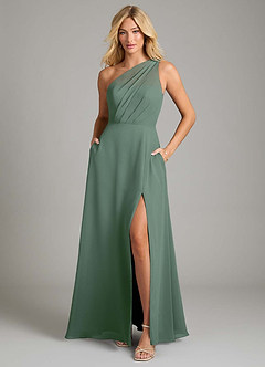 Azazie Phaedra Jurken voor bruidsmeisjes Jurk van Chiffon met A-Lijn One-Shoulder Eucalyptus image3