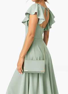 front Matching Color Matte Satin Block Heel Sandals & Envelope Clutch Set