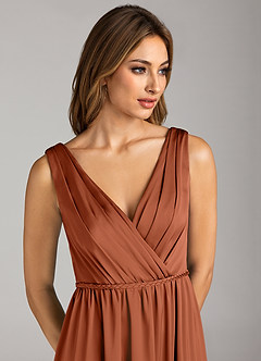 Azazie Tanicia Bridesmaid Dresses Cedar Rose A-Line Pleated Stretch Satin Dress image6