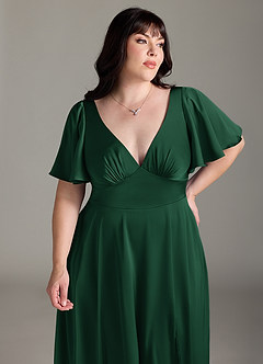 Azazie Kimber Vestidos de damas de honor Vestido de Verde Oscuro de Satén Elástico de Corte en A con Volante image11