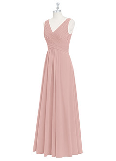 Azazie Flora Robes de demoiselle d'honneur Robe Trapèze en Mousseline de soie Plissée Rose Poudré image9