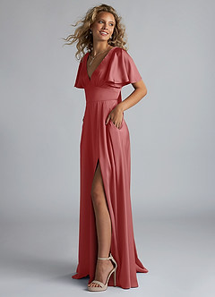 Azazie Kimber 신부 들러리 드레스 A라인 셔링 스트레치 새틴 바닥 길이 드레스 image6