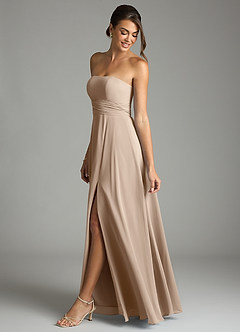 Azazie Tamira Bridesmaid Dresses Taupe A-Line Pleated Chiffon Convertible Dress image3