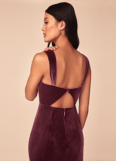 Azazie Lanessa Bridesmaid Dresses Raspberry Mermaid V-Neck Keyhole Back Velvet Dress image5