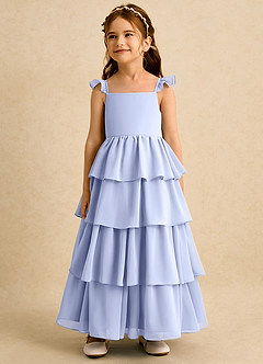 Azazie Boba Blumenmädchenkleider A-Linie Rechteckiger Ausschnitt Chiffon Kleid Eis image4