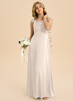 Azazie Gumdrop Junior Robe Empire en Satin extensible Plissé Albâtre Blanc image2