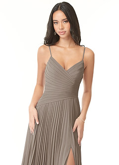 Azazie Vini Abiti da Damigella Abito A-Line in Chiffon con Scollo a V a Pieghe Taupe image6