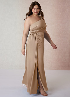 Azazie Mika Jurken voor bruidsmeisjes Jurk van Stretch Satijn met Kolom One-Shoulder Taupe image10